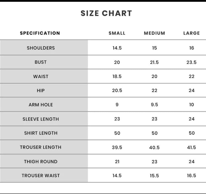 Ivory Bloom Size Chart